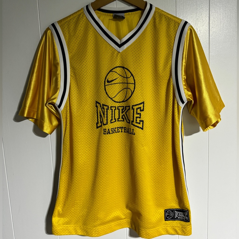 Vintage Y2K Nike Basketball Jersey Yellow Gold Navy Small Silver Tag Youth XL